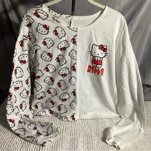 Sanrio Hello Kitty White Juniors XL Half Graphic Print Long Sleeve Crop Top